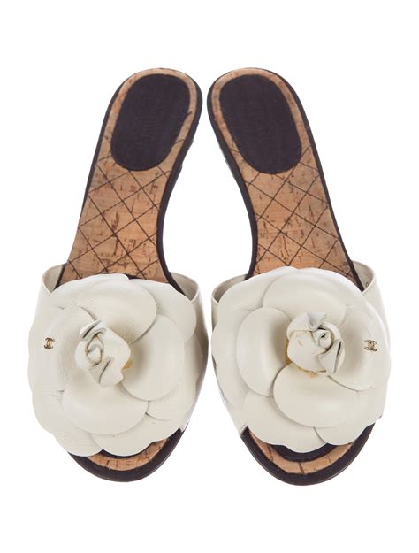 chanel camellia flower heels|chanel women's slide sandals.